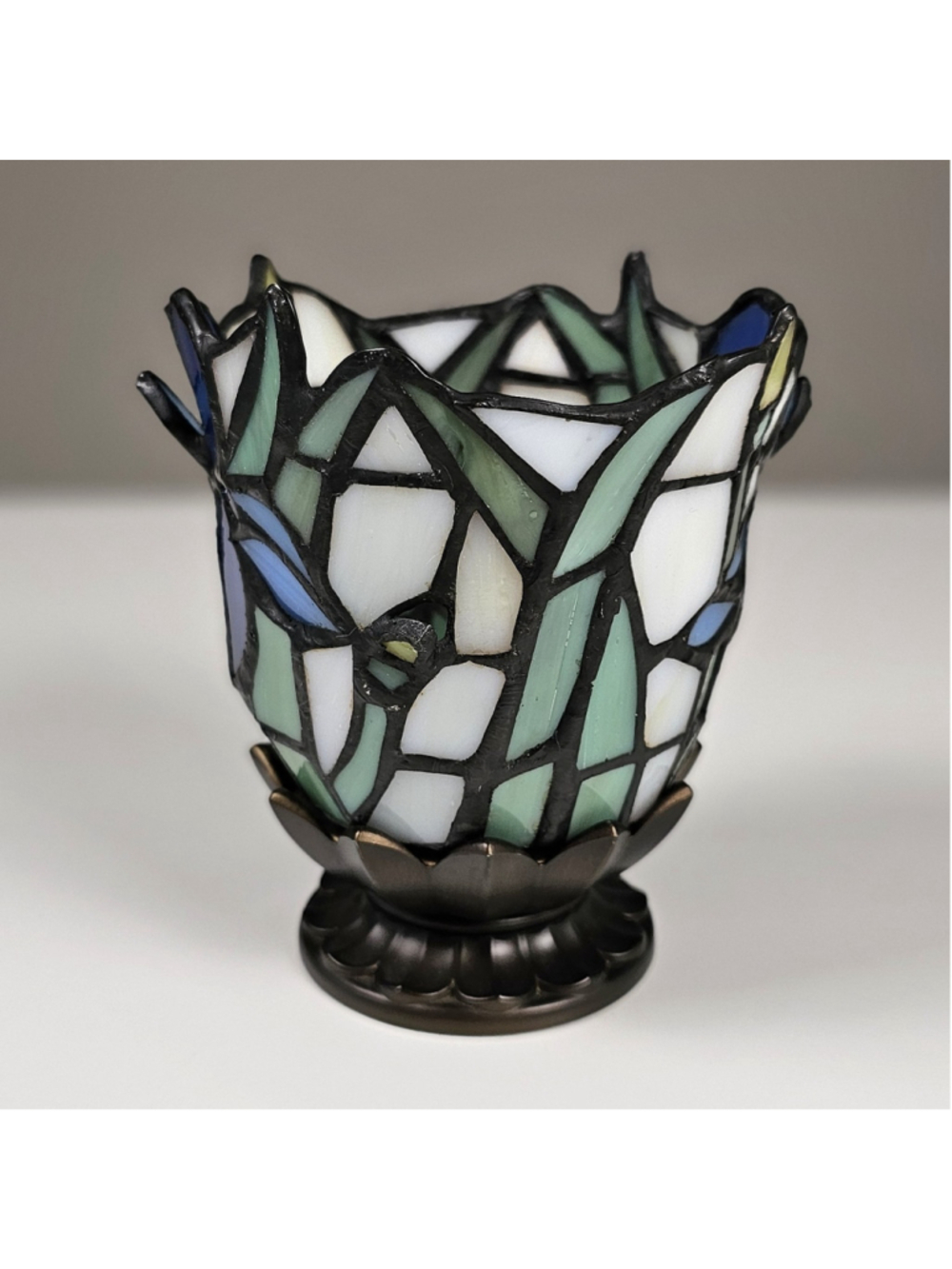 Vintage PartyLite Stained Glass Iris Votive Candle Holder P8735 Mosaic Tiffany - Picture 5 of 12